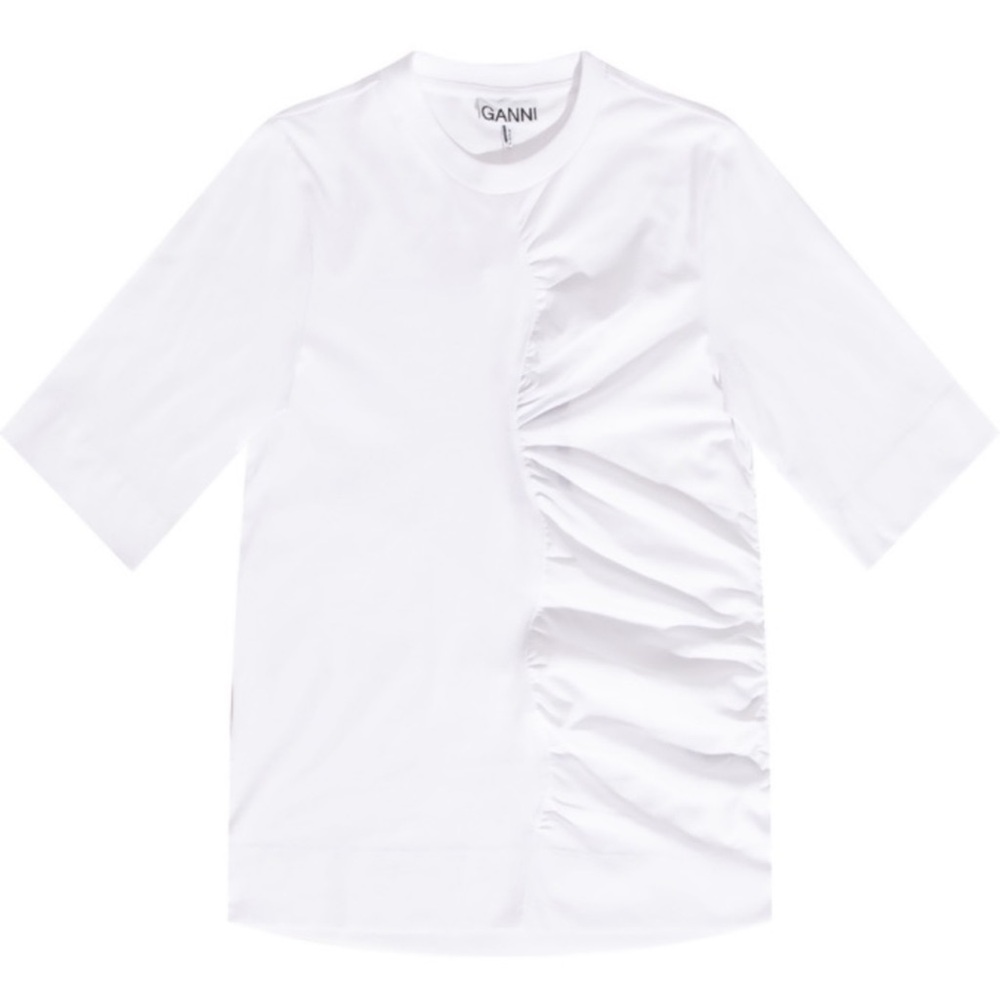 GANNI ruched white cotton t-shirt NWOT
